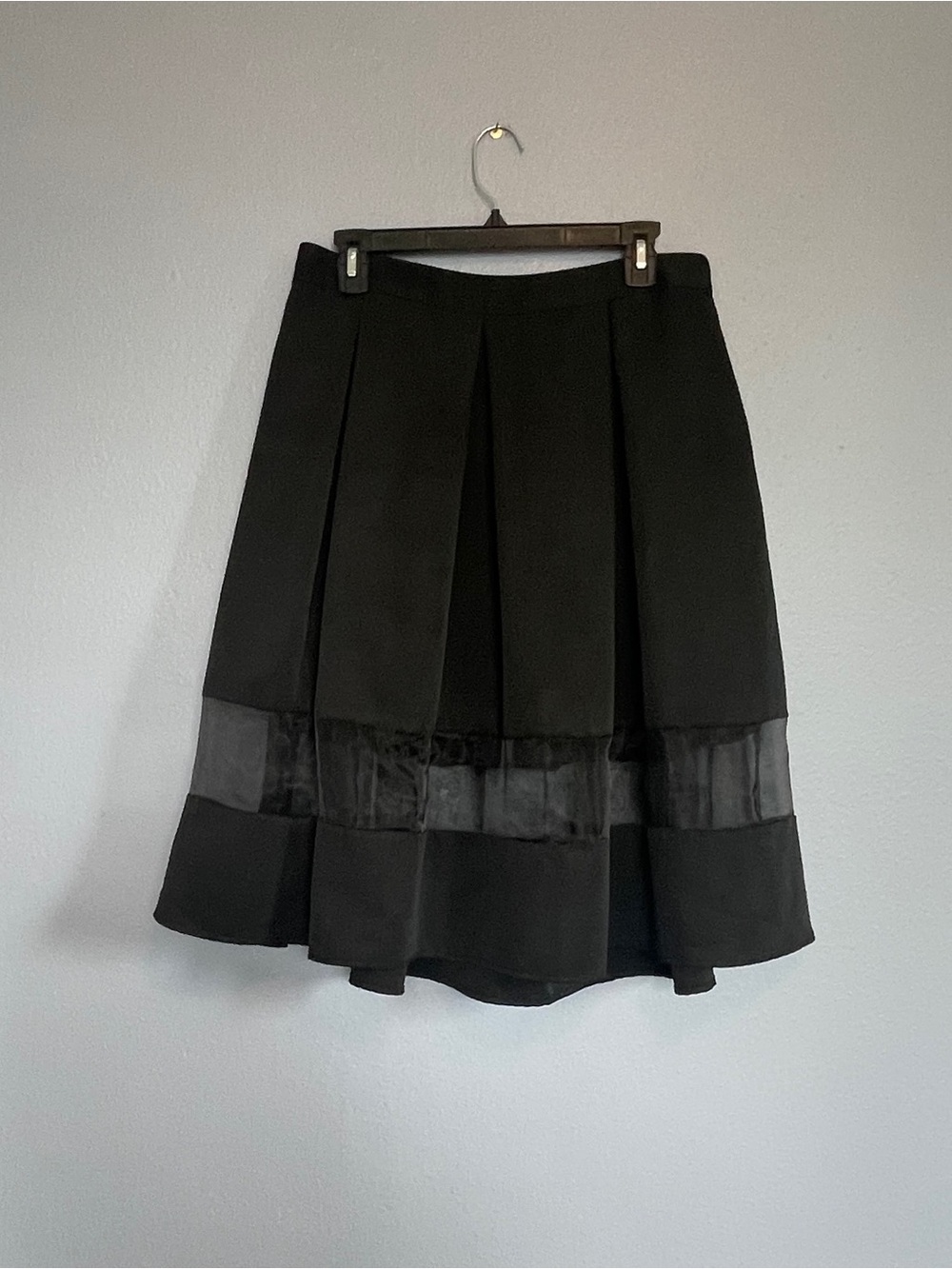 Zara Black Pleated A-Line Skirt with Sheer Panel size 12 - Picture 3 of 10